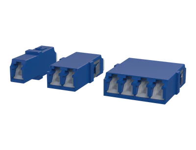 Shuttered LC Fibre Optic Adapters, Simplex, Duplex and Quadplex, Blue
