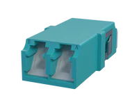 Shuttered LC Duplex Fibre Optic Adapter, Aqua - Front View