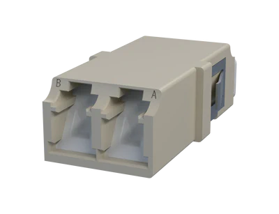 Shuttered LC Duplex Fibre Optic Adapter, Beige - Front View