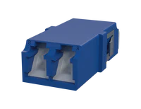 Shuttered LC Duplex Fibre Optic Adapter, Blue - Front View
