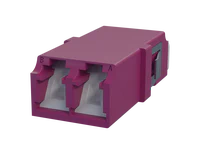 Shuttered LC Duplex Fibre Optic Adapter, Erika Violet - Front View