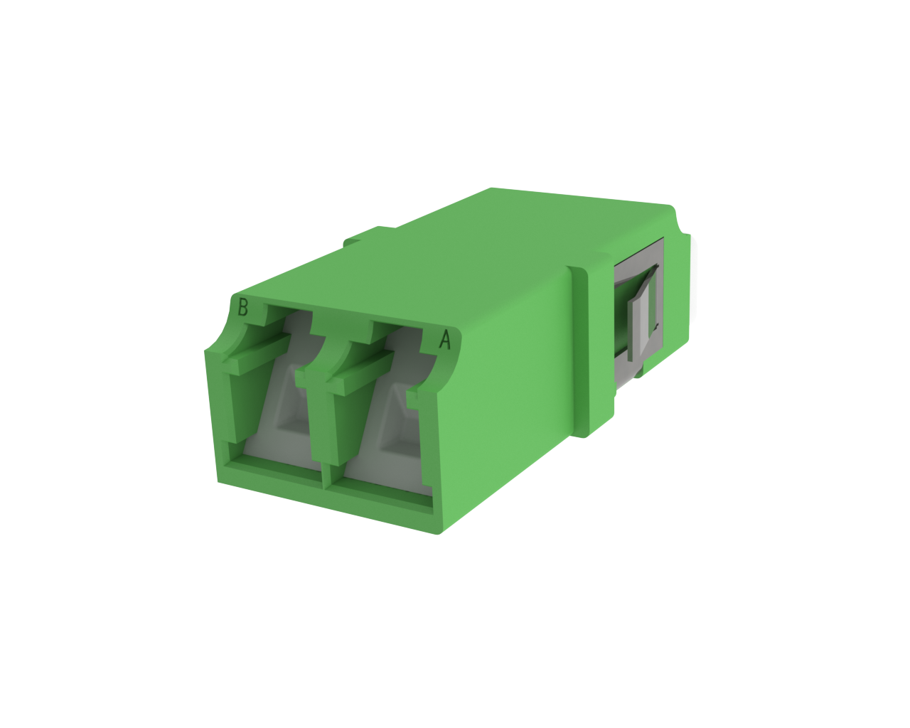 Shuttered LC Duplex Fibre Optic Adapter, Green - Front View