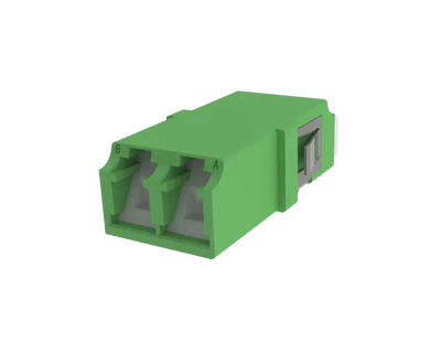 Shuttered LC Duplex Fibre Optic Adapter, Green - Front View