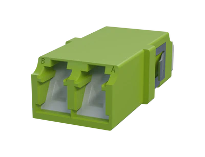 Shuttered LC Duplex Fibre Optic Adapter, Lime Green - Front View