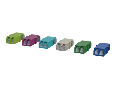 Shuttered LC Duplex Fibre Optic Adapters, Various Colours