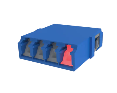 Shuttered LC Quadplex Fibre Optic Adapter, Blue - VFL Demonstration