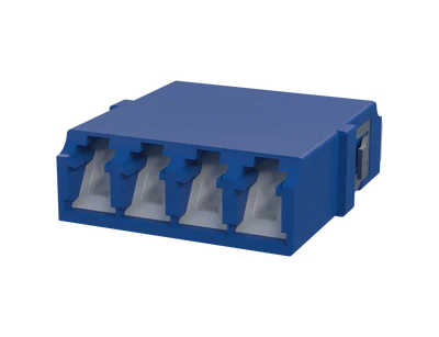 Shuttered LC Quadplex Fibre Optic Adapter, Blue - Front View