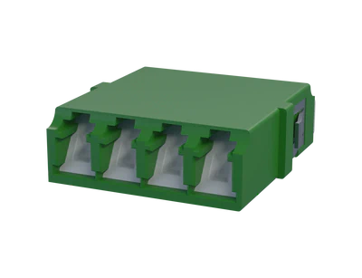 Shuttered LC Quadplex Fibre Optic Adapter, Green - Front View