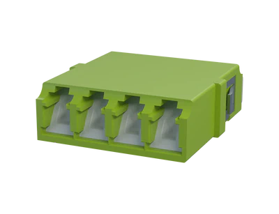 Shuttered LC Quadplex Fibre Optic Adapter, Lime Green - Front View