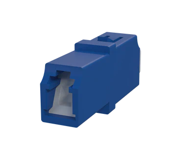 Shuttered LC Simplex Fibre Optic Adapter, Blue - Front View