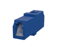 Shuttered LC Simplex Fibre Optic Adapter, Blue - Front View