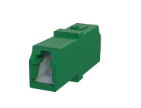 Shuttered LC Simplex Fibre Optic Adapter, Green - Front View