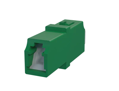 Shuttered LC Simplex Fibre Optic Adapter, Green - Front View