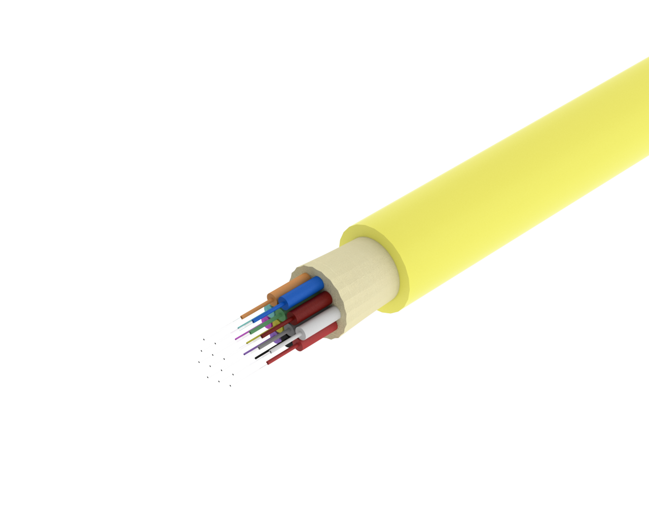 كابل TightBEND™ 12 أليافًا داخليًا/خارجيًا محكمًا ومخزنًا مؤقتًا، وضع واحد، أصفر