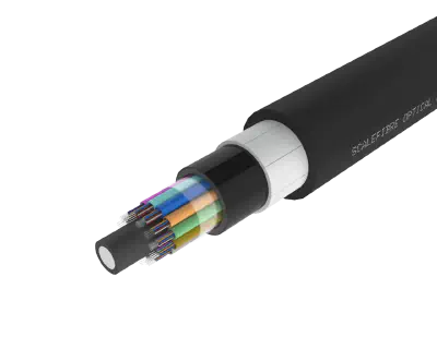 כבל סיבים חיצוניים משוריין לא מתכתי - מעטפת PE/PA/PE, 144 סיבים