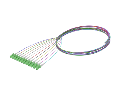 פיגטייל סיב אופטי חד-אופן מוגן 900 מיקרומטר, LC/APC, אריזה של 12 יחידות צבעוניות
