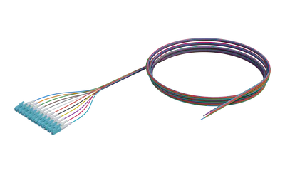 900um Buffered OM4 Optical Fibre Pigtail, LC/UPC, Aqua, Coloured 12 Pack